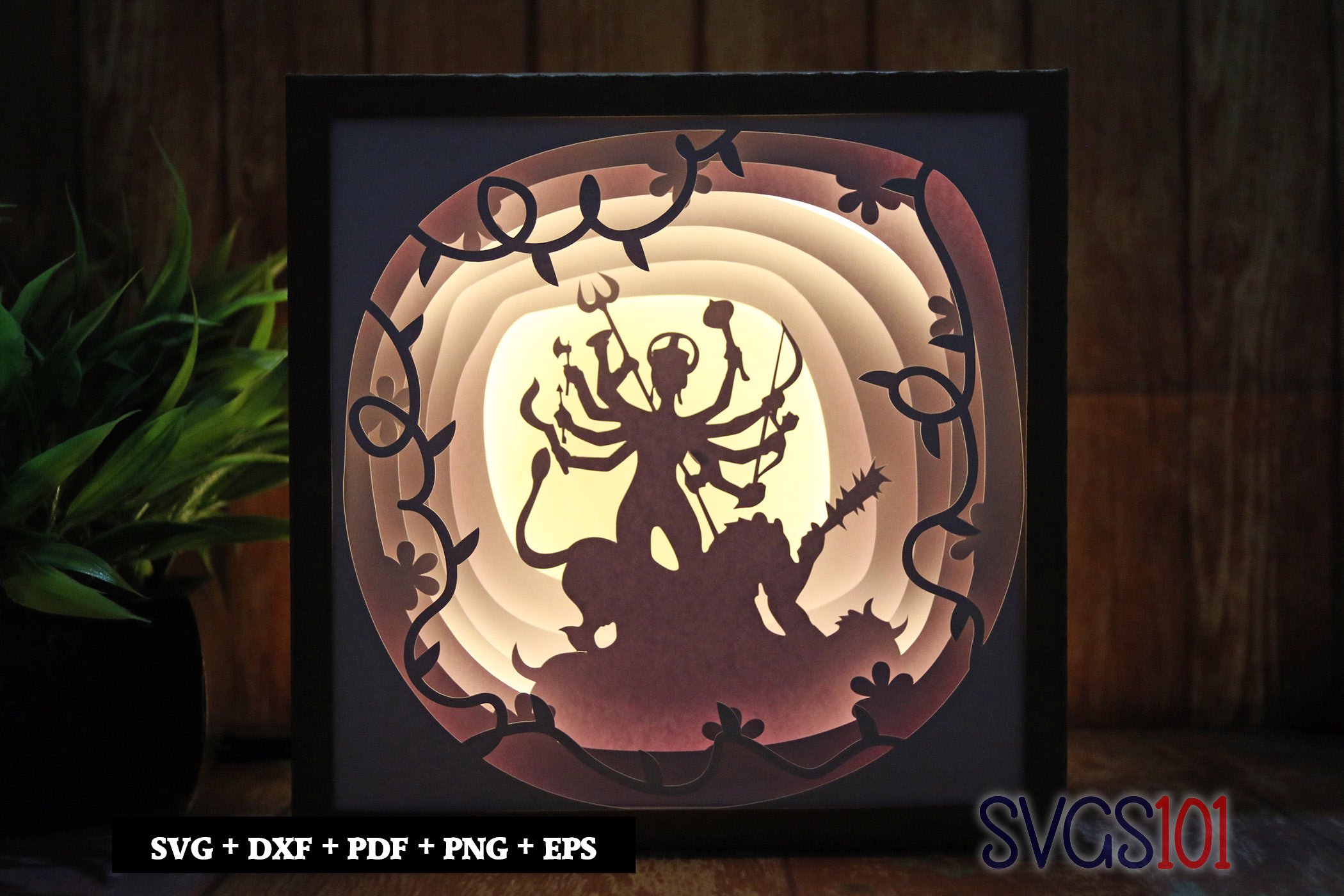 Holy Lord Mahishasur Paper 3D Shadow Box SVG 8x8 12x12