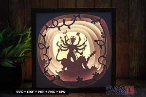 Holy Lord Mahishasur Paper 3D Shadow Box SVG 8x8 12x12
