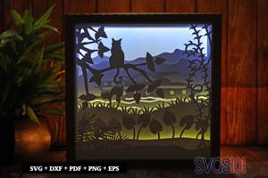Cute Cat on Tree Square Shadow Box SVG 8x8 10x10 12x12