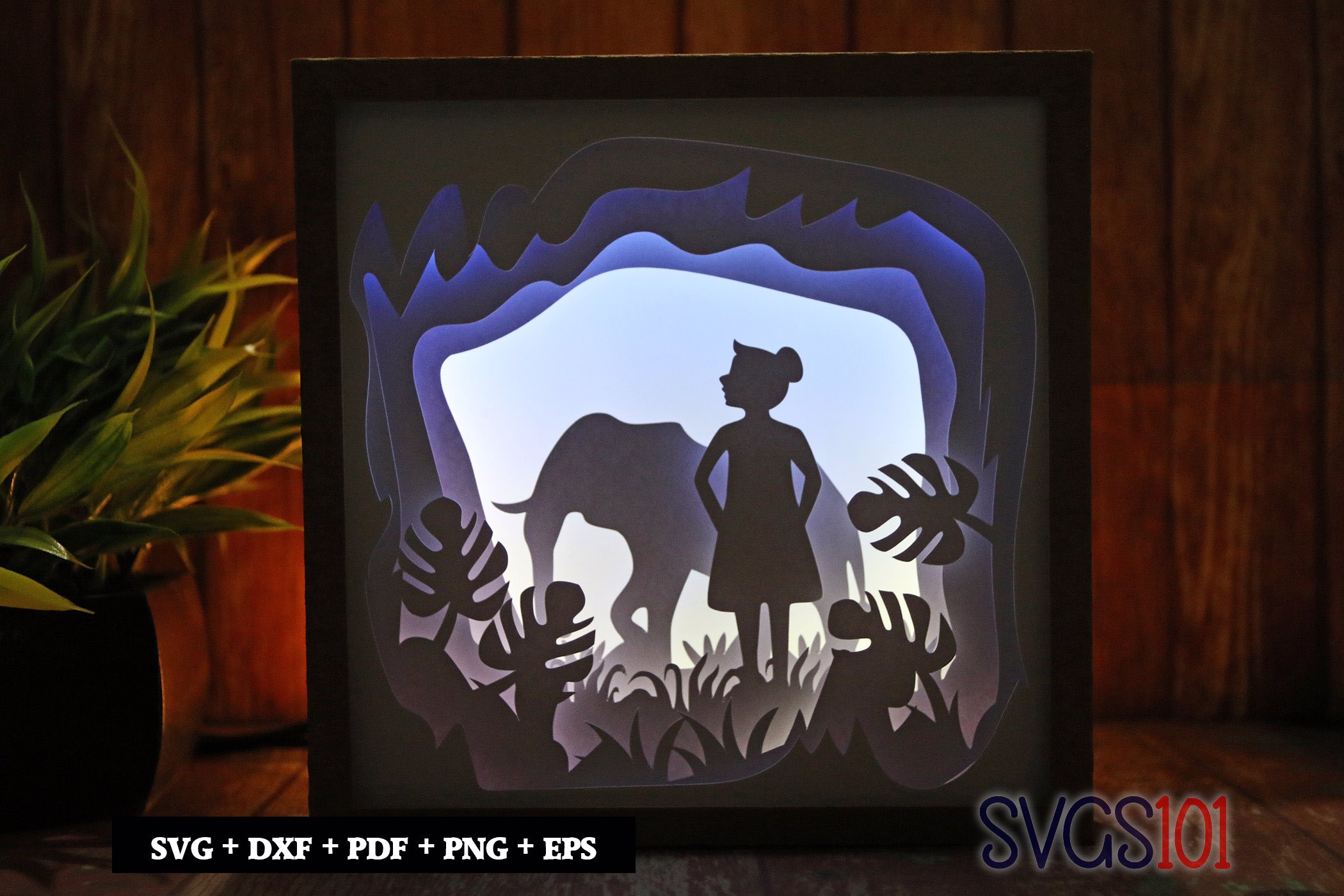 Baby Girl near an elephant Paper 3D Shadow Box SVG 8x8 12x12