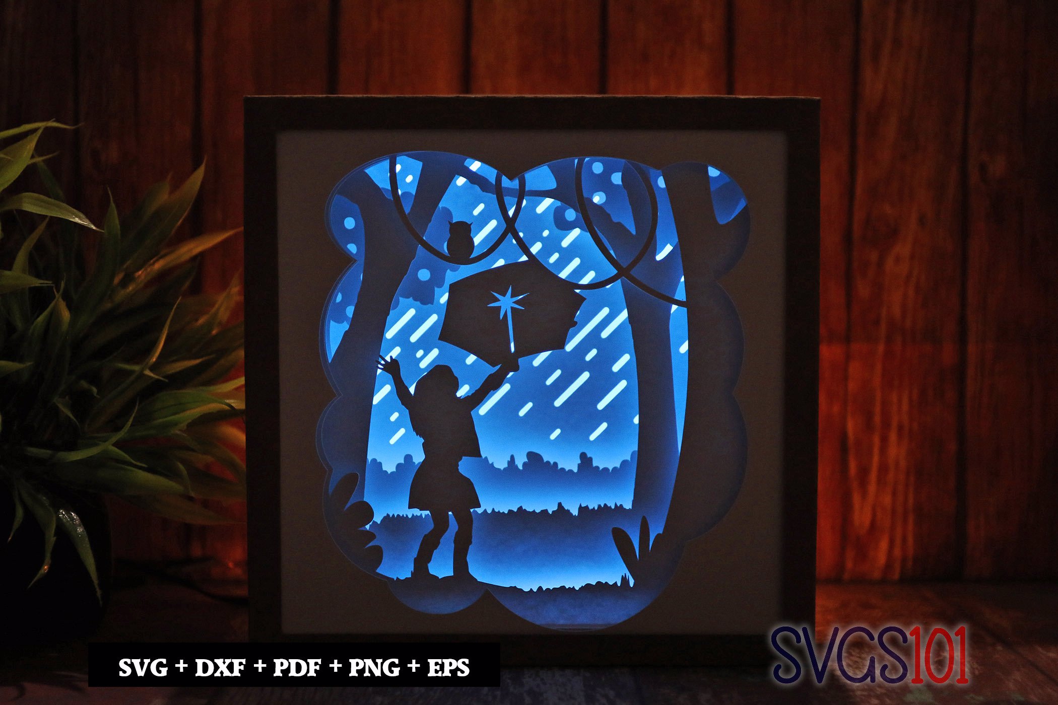 Girl with Umbrella Shadow Box Light Box 8x8, 12x12