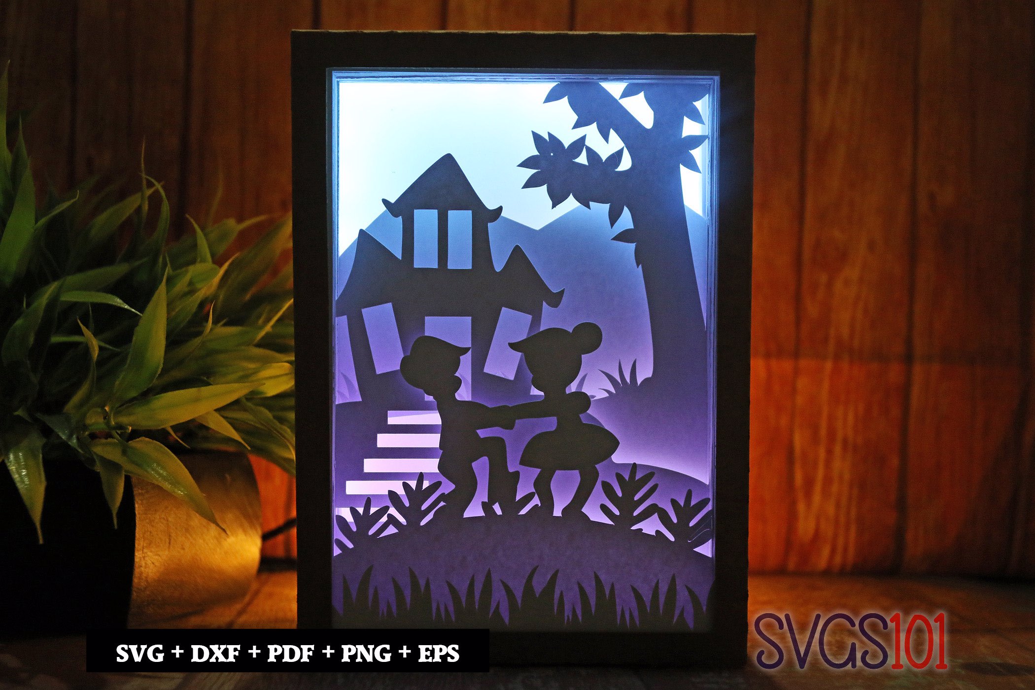 Boy and Girl Dancing in Lawn Shadow Box SVG 5x7