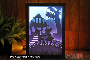 Boy and Girl Dancing in Lawn Shadow Box SVG 5x7