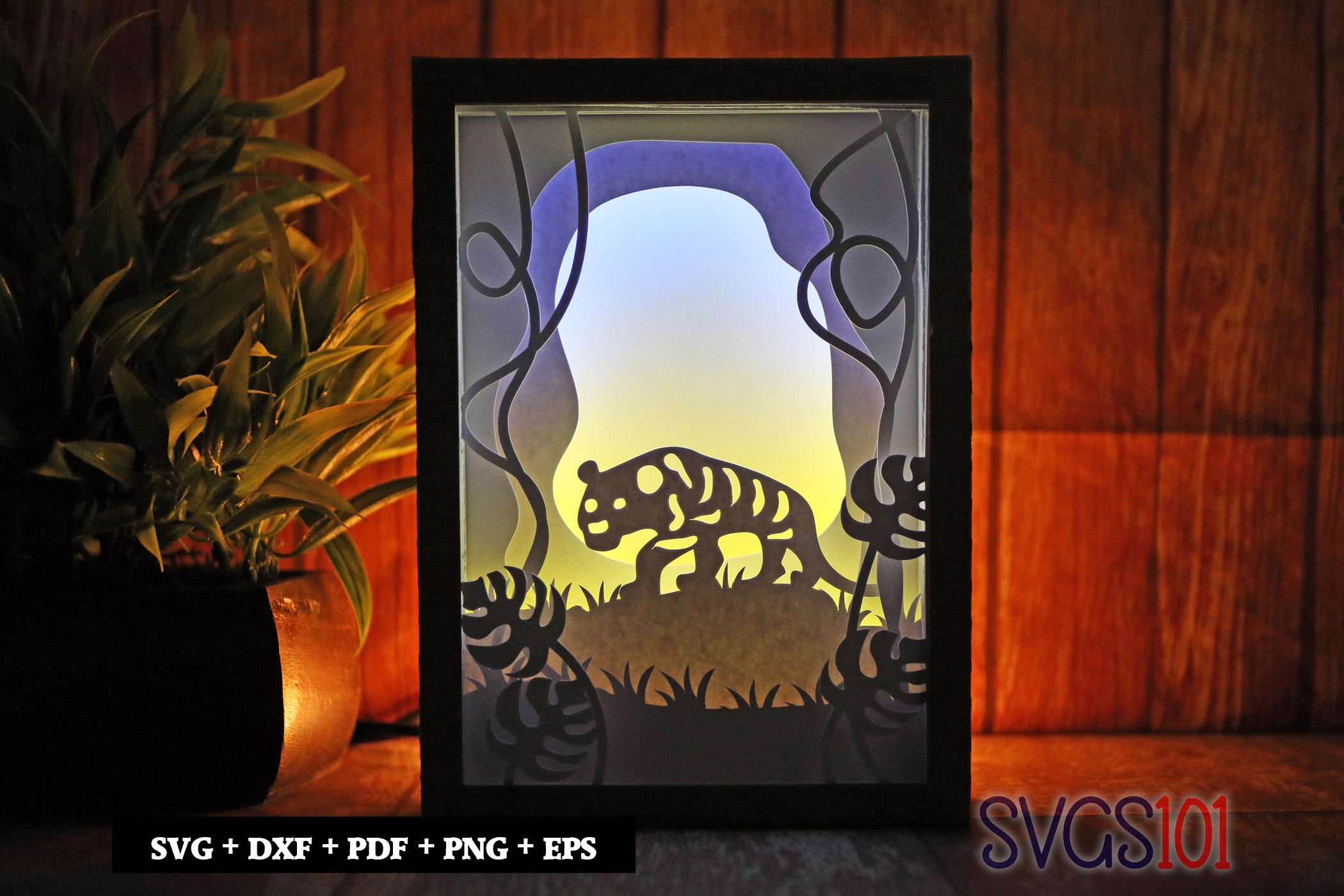 Brave Tiger in Forest DIY Shadow Box Light Box 5x7