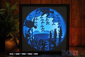 Cute Turtles Paper 3D Shadow Box SVG 8x8 12x12
