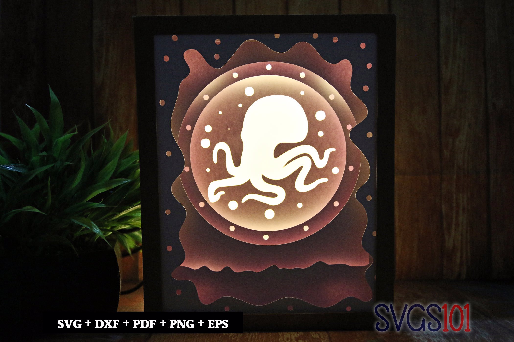 Octopus in Circle DIY Shadow Box Light Box 8x10