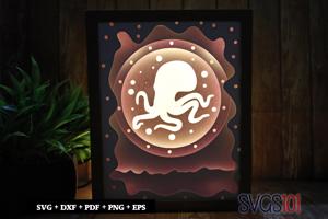 Octopus in Circle DIY Shadow Box Light Box 8x10