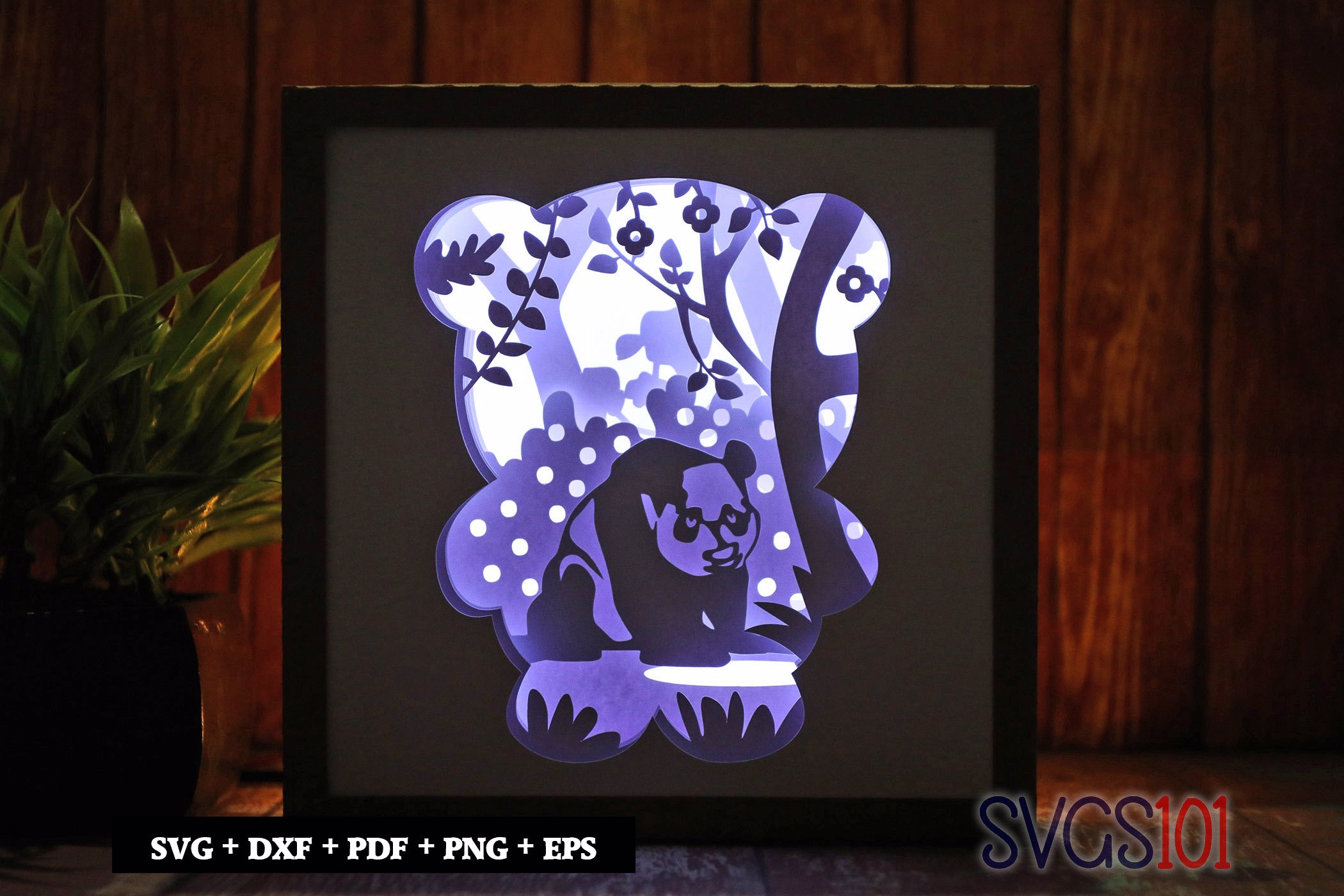 Playful Panda in Jungle DIY Shadow Box Light Box 8x8, 12x12