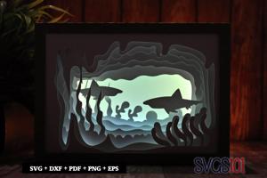 Shark Swimming in the Ocean DIY Shadow Box Light Box 5x7