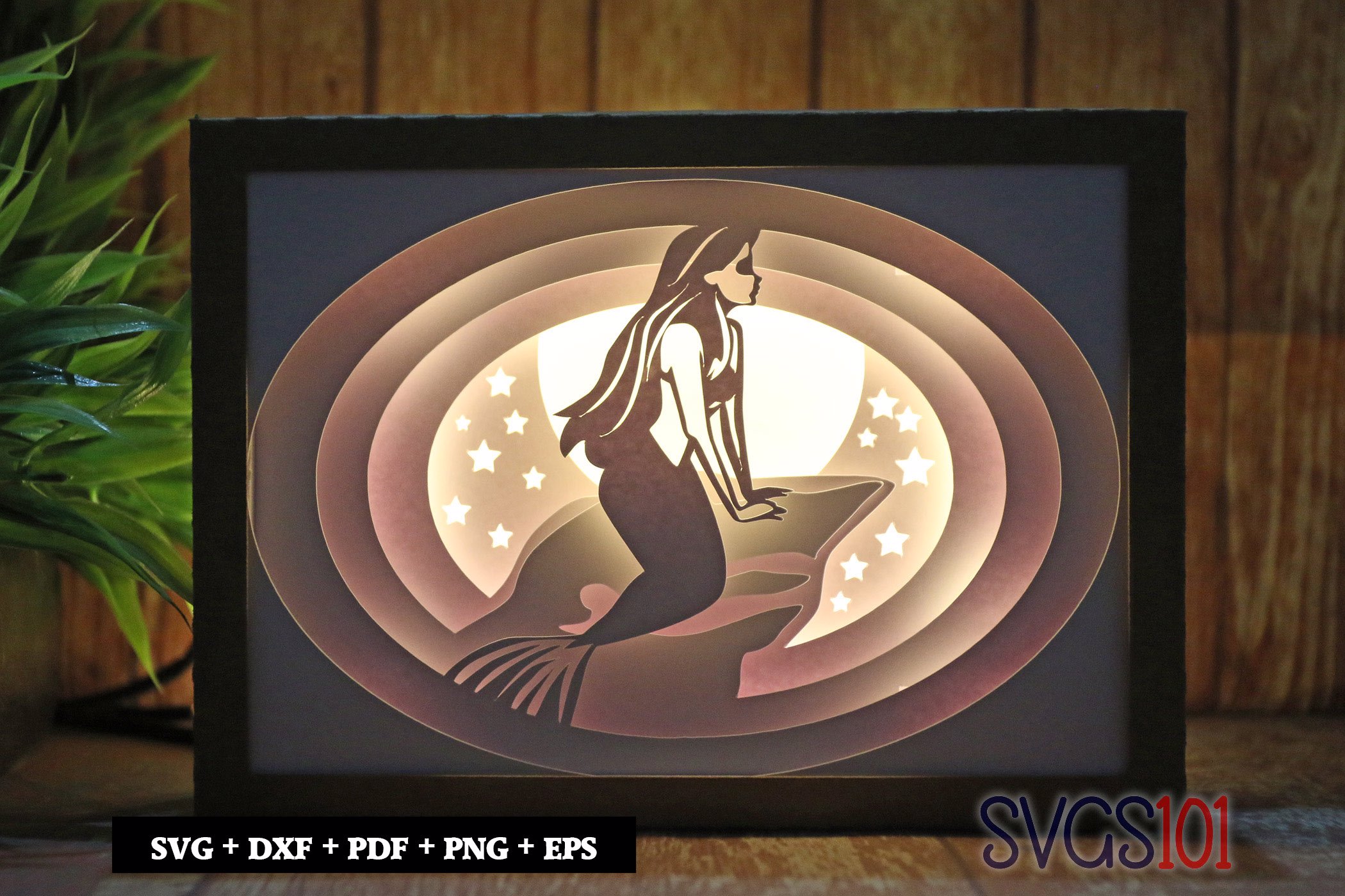 Alone Mermaid Light Box SVG 5x7 Landscape