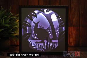 Kangaroo with Baby in the Forest Shadow Box Light Box 8x8, 12x12