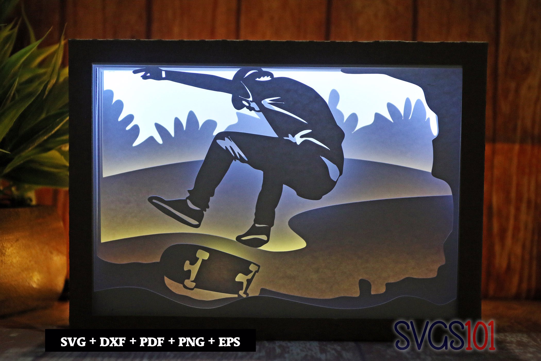 Skater Boy in Action Light Box SVG 5x7 Landscape
