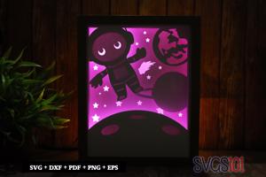 Astronauts In Space Paper 3D Shadow Box SVG 8x10