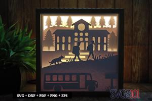 Back to School Bus Paper 3D Shadow Box SVG 8x8 12x12