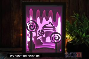 Candy House Paper 3D Shadow Box SVG 8x10