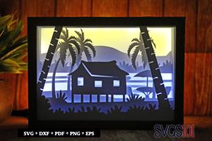 House on the Beach Shadow Box SVG 5x7