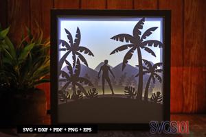 Men Posing on Beach Shadow Box Light Box 8x8, 12x12