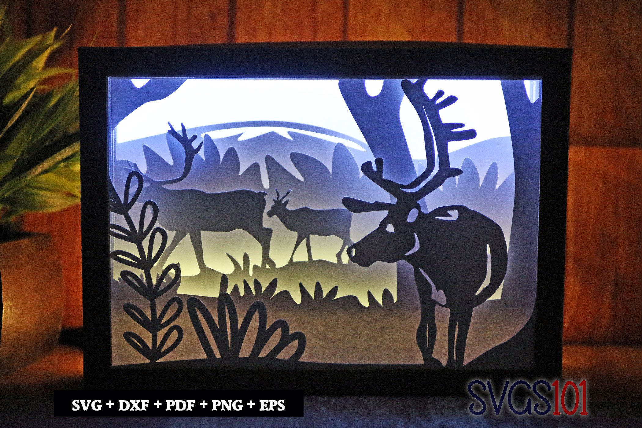 Wild Reindeer Shadow Box SVG 5x7