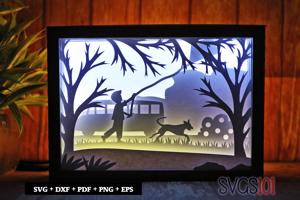 Young Boy Flying Kite DIY Shadow Box Light Box 5x7