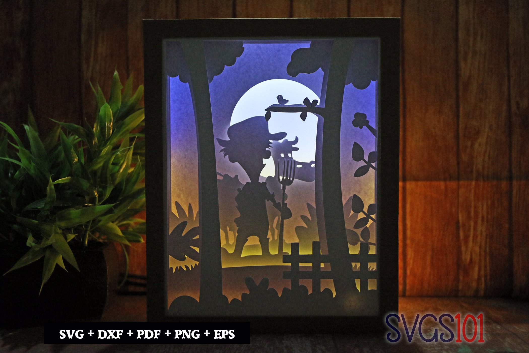 Cow with Farmer Paper 3D Shadow Box SVG 8x10