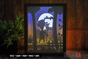 Cow with Farmer Paper 3D Shadow Box SVG 8x10