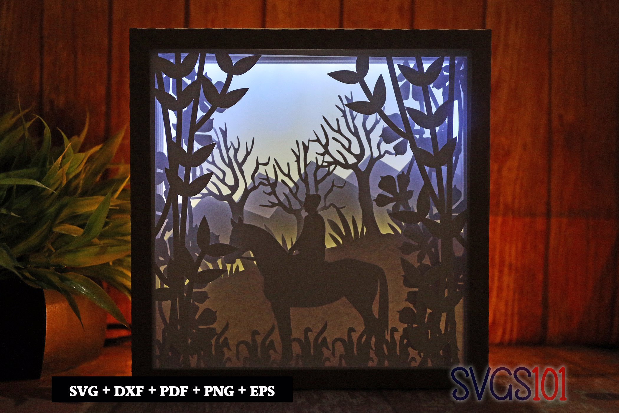 Riding Horse in Jungle LED Light Box Shadow Box Square 8x8, 12x12