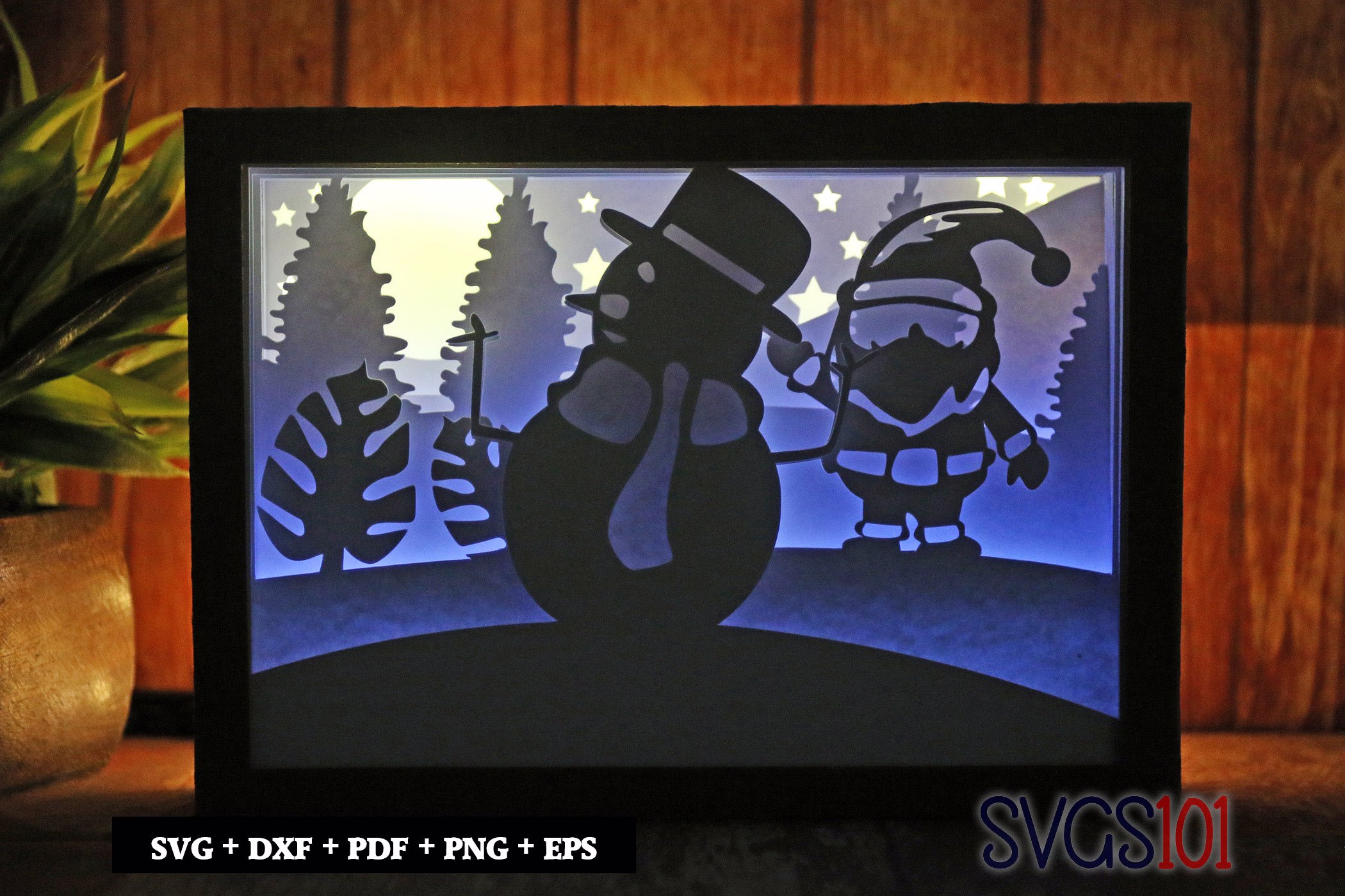 Santa with Snowman DIY Shadow Box Light Box 5x7