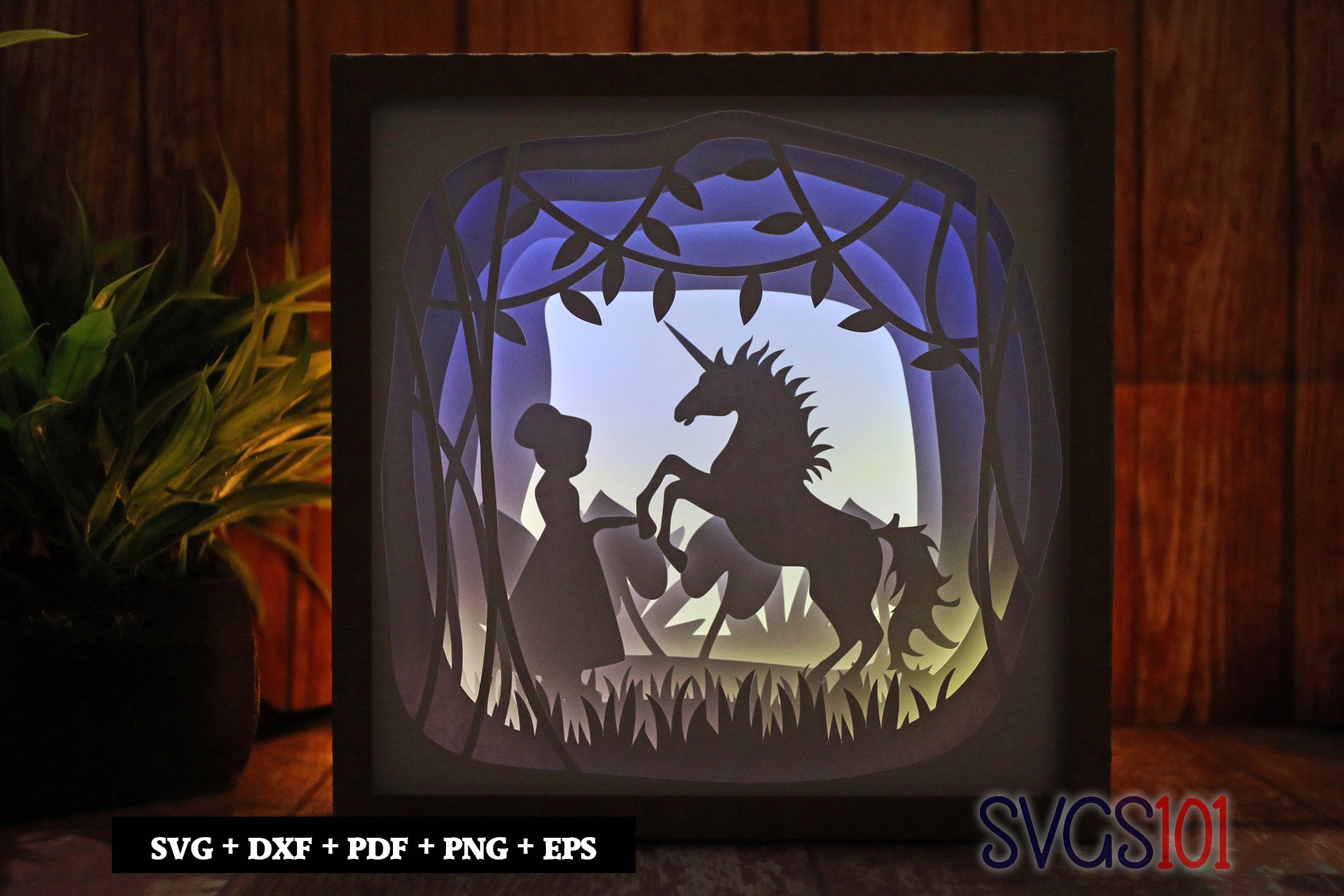 Unicorn with Princess DIY Shadow Box Light Box 8x8, 12x12