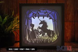 Unicorn with Princess DIY Shadow Box Light Box 8x8, 12x12