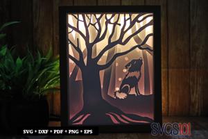 Baby Wolf Howling Shadow Box SVG 8x10