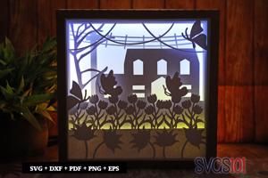Butterfly On Flower Square Shadow Box SVG 8x8 10x10 12x12