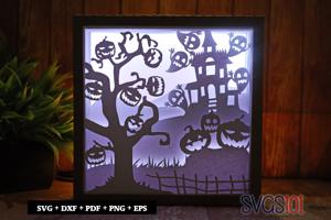 Scary Halloween Tree LED Light Box Shadow Box Square 8x8, 12x12