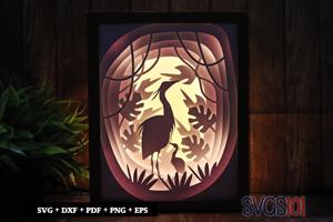Lovely Baby Bird and Mother Bird DIY Shadow Box Light Box 8x10