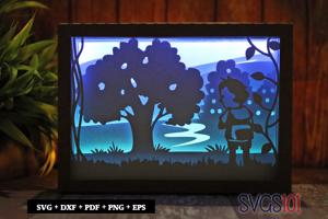 Boy going to School Shadow Box 5x7 Rectangle