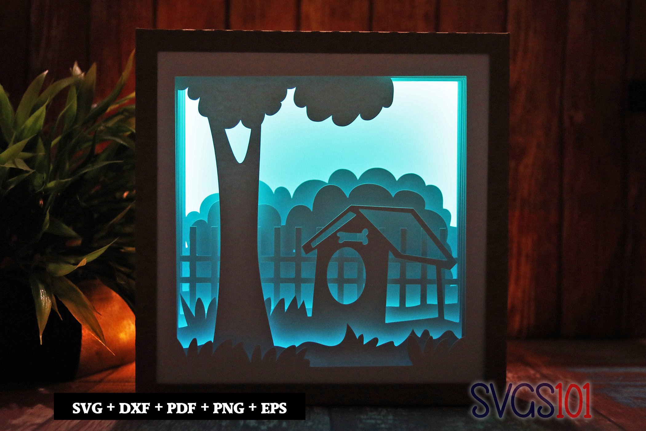 Wooden Dog House LED Light Box Shadow Box Square 8x8, 12x12