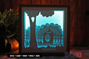 Wooden Dog House LED Light Box Shadow Box Square 8x8, 12x12