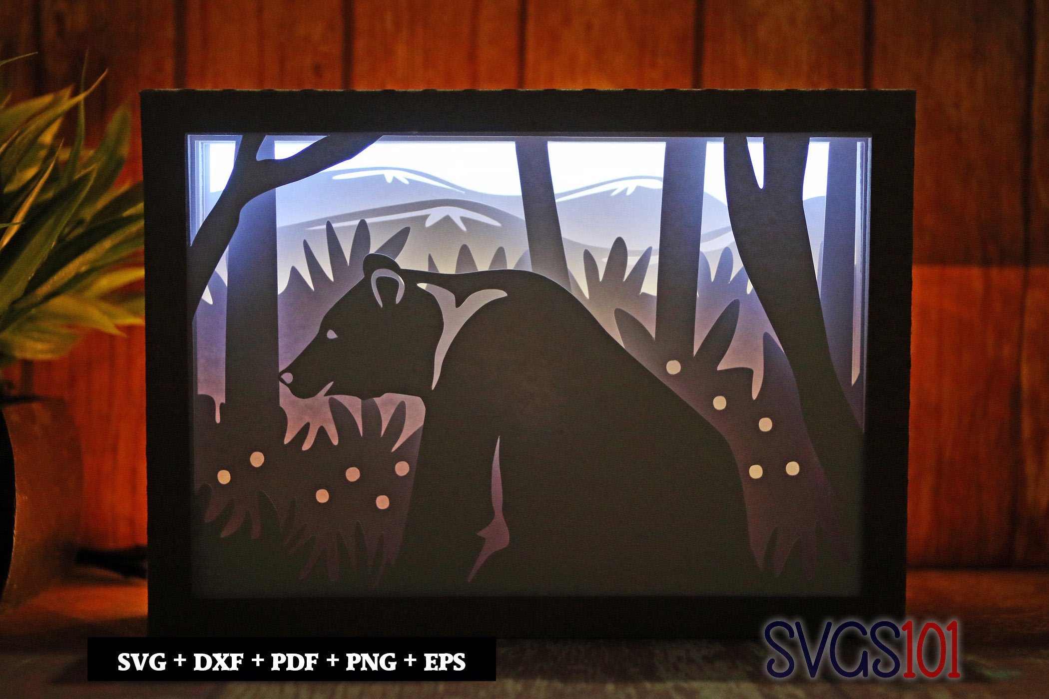 Hungry Bear Shadow Box SVG 5x7
