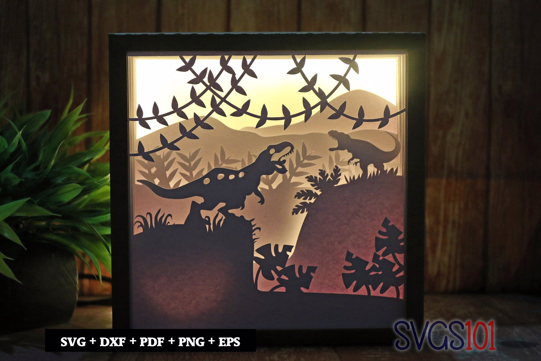 Tyrannosaurus Rex Angry Paper 3D Shadow Box SVG 8x8 12x12