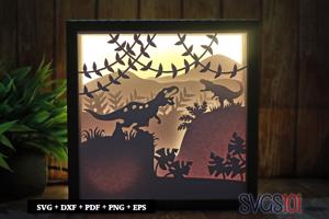 Tyrannosaurus Rex Angry Paper 3D Shadow Box SVG 8x8 12x12