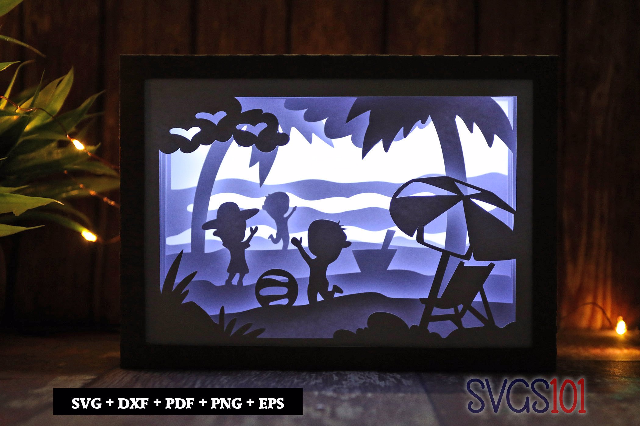 Beach Scene Paper 3D Shadow Box SVG 5x7