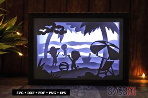 Beach Scene Paper 3D Shadow Box SVG 5x7