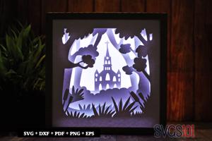 Church Scene Square Shadow Box SVG 8x8 10x10 12x12