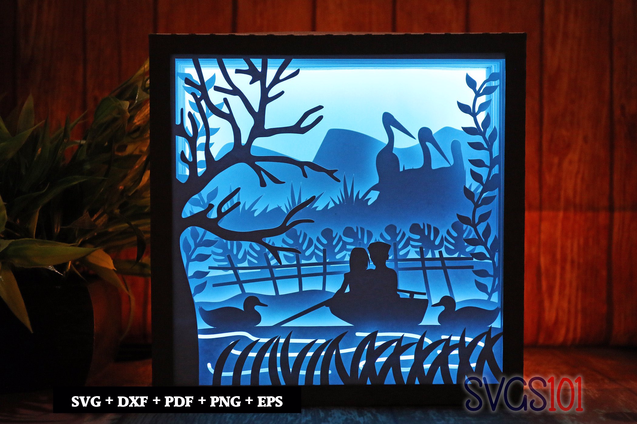 Couple Boating Scene LED Light Box Shadow Box Square 8x8, 12x12