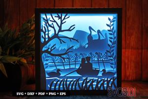 Couple Boating Scene LED Light Box Shadow Box Square 8x8, 12x12