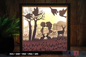 Girl and Boy Kissing with Doves Square Shadow Box SVG 8x8 10x10 12x12