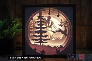 Huge Santa Sleigh in Air Shadow Box Light Box 8x8, 12x12