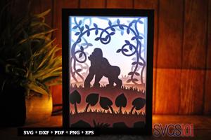 Big Gorilla in Jungle Shadow Box 5x7 Rectangle