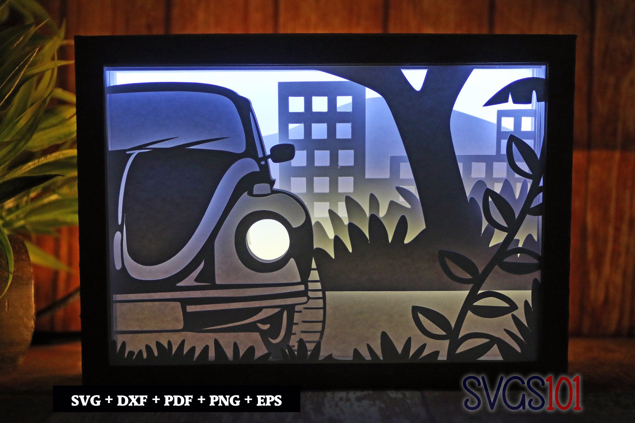 Vintage Car Parked Paper 3D Shadow Box SVG 5x7