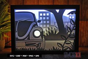 Vintage Car Parked Paper 3D Shadow Box SVG 5x7