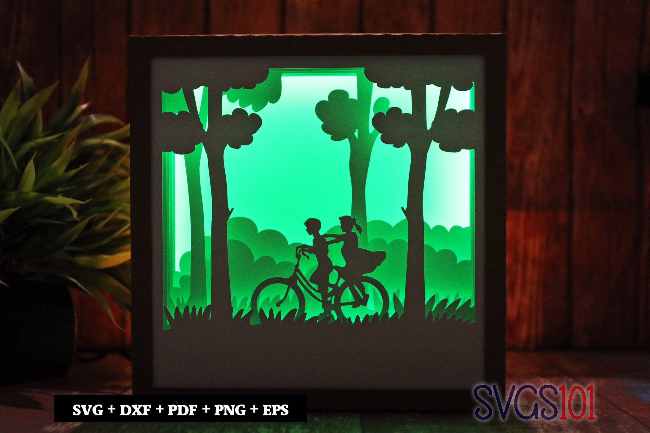 Boy and Girl Riding Bicycle Paper 3D Shadow Box SVG 8x8 12x12